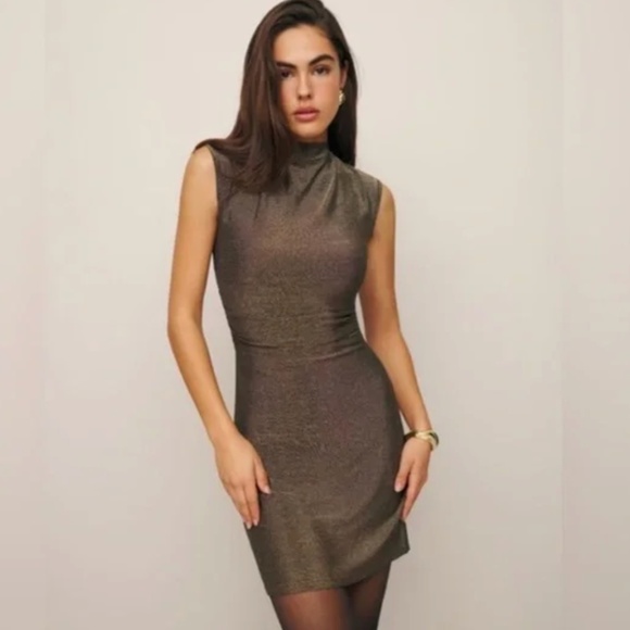 Reformation Alden Knit Dress in Gold - Picture 1 of 6